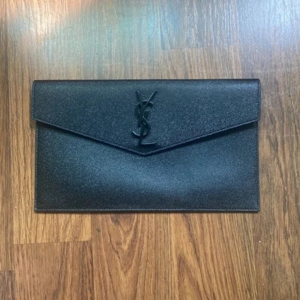 YSL Uptown Black Leather Clutch